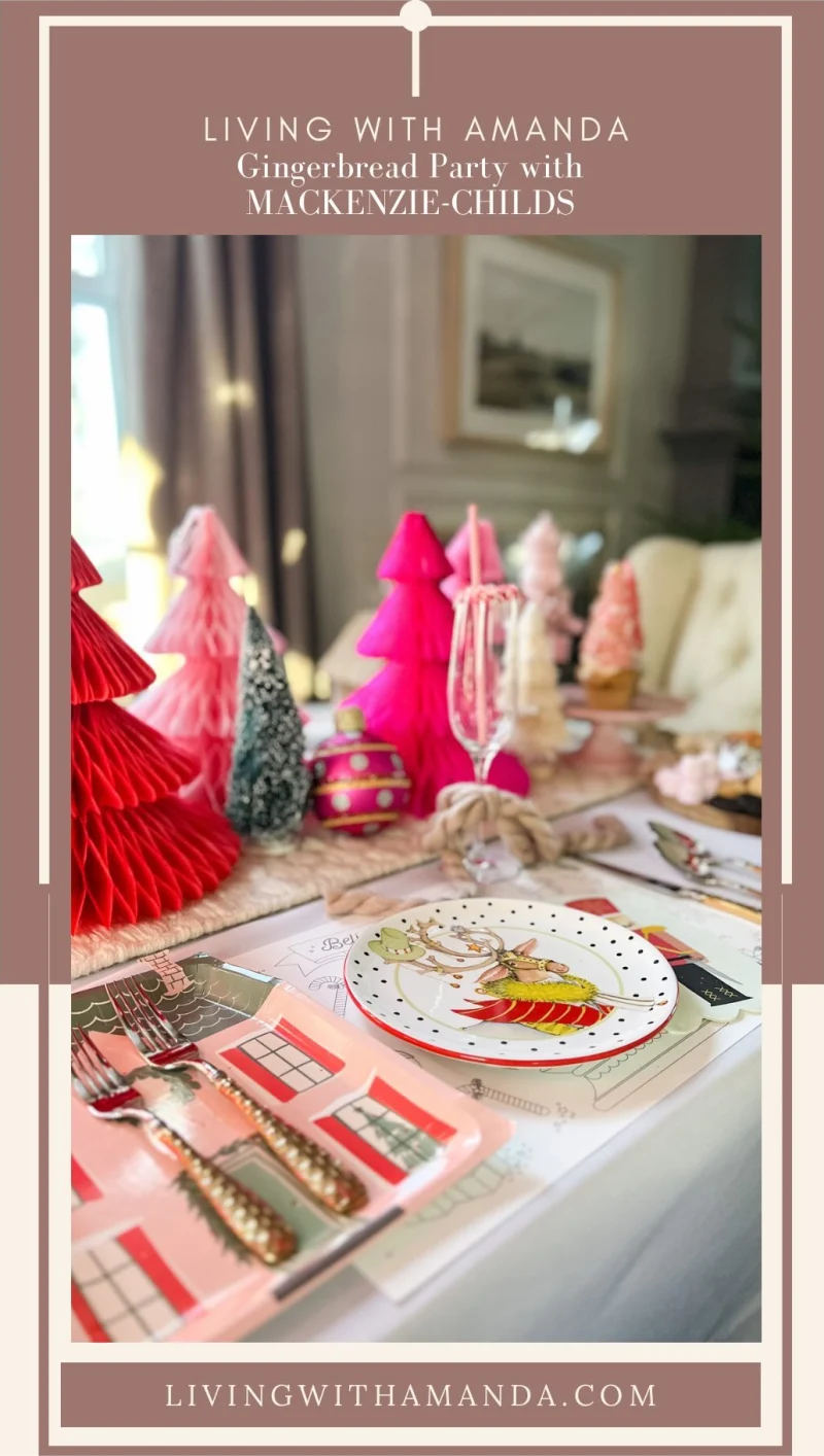 Instagram post promoting a Living With Amanda gingerbread party with MacKenzie Child