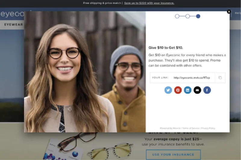 Screenshot of Eyeconic referral link generator