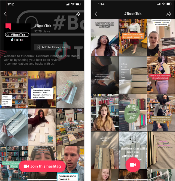 Screenshots of #BookTok content on TikTok