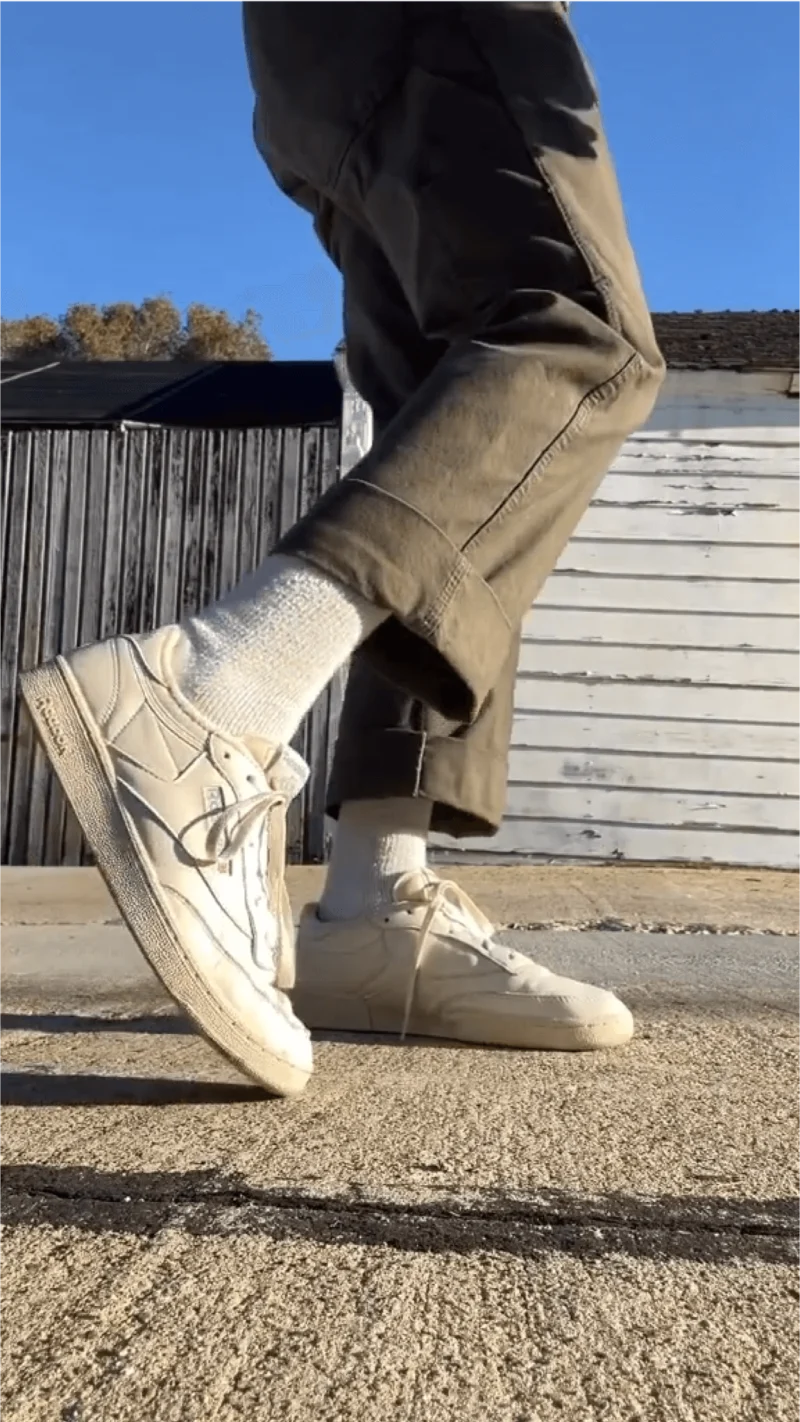 Close up of Instagram creator Ethan Jones in Reebok Club C shoe