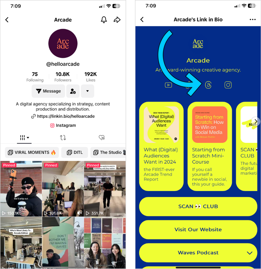 tiktok link in bio - @helloarcade example