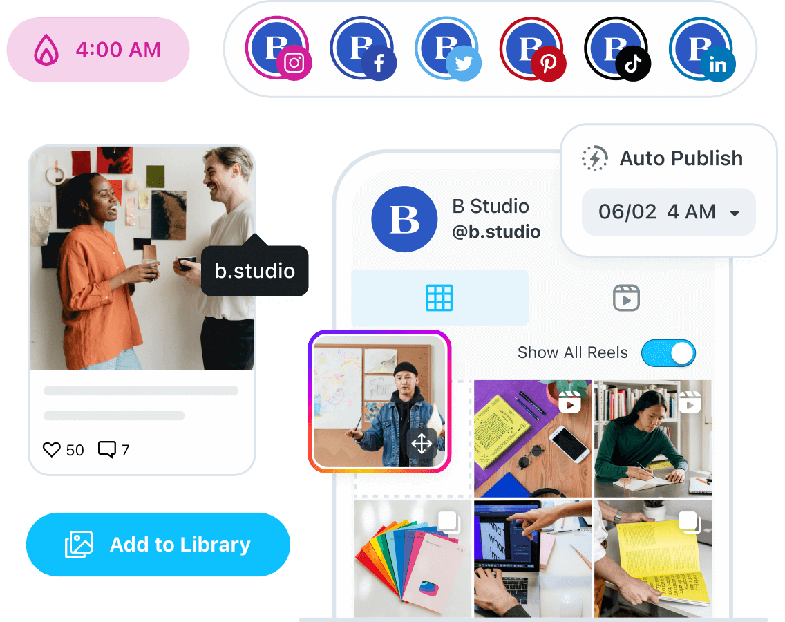 Roundup of Later features including the Visual Planner, Hashtag Suggestions tool, and Auto Publish