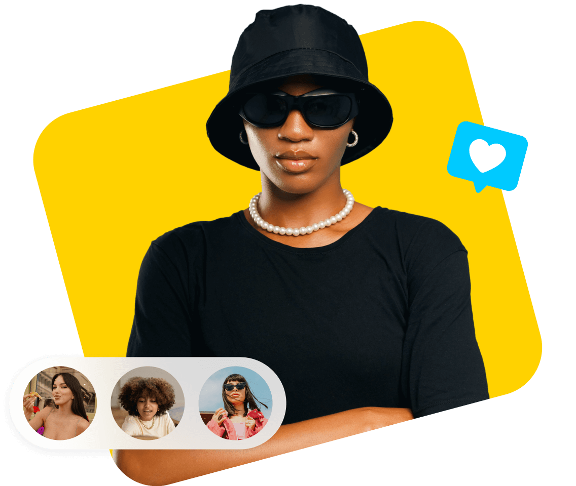 Micro influencer wearing bucket hat and sunglasses