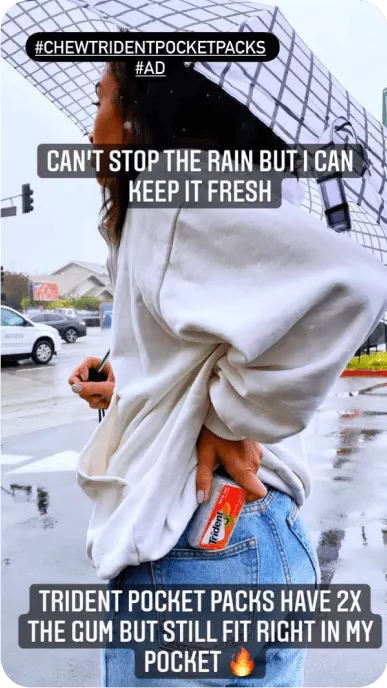 Instagram story ad for Trident pocket packs