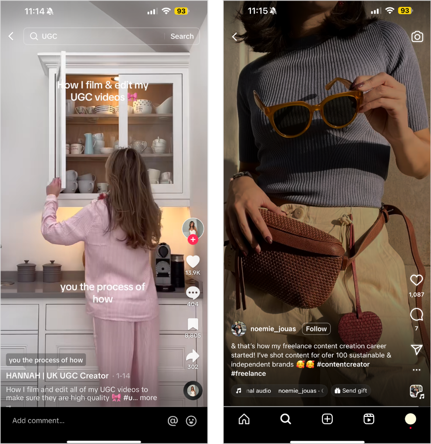 UGC and freelance content examples.