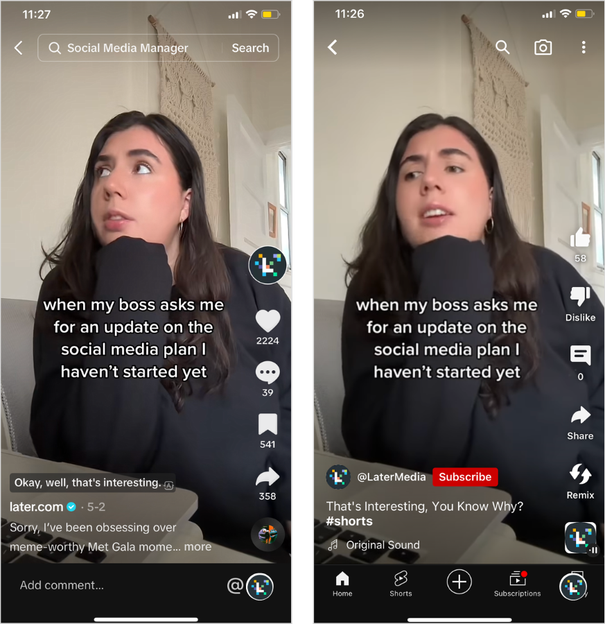 A Later TikTok repurposed as a YouTube Short.