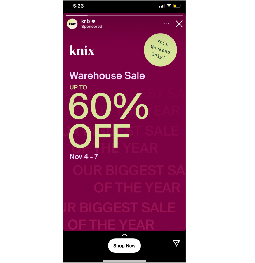 Knix sponsored Story post example.