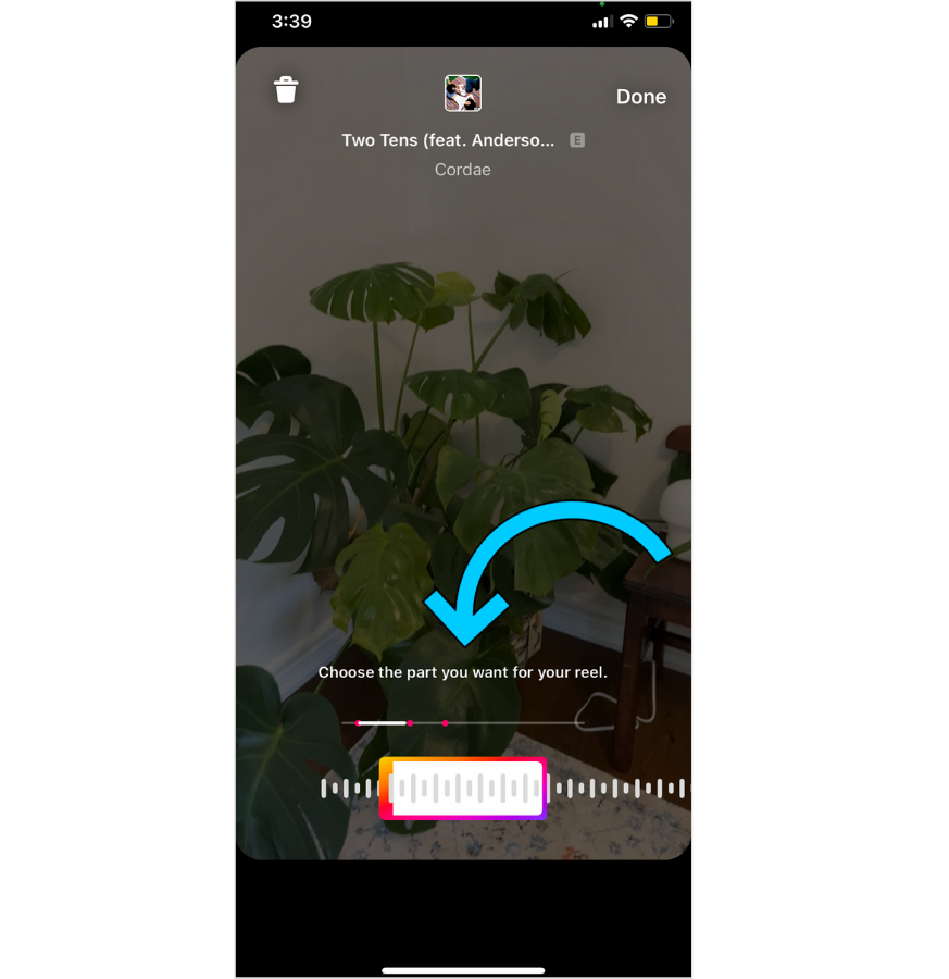 How to select a part of a song when making an Instagram Reel.