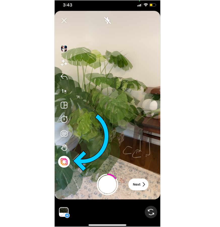 Illustrated steps on how to align your Instagram Reel when recording clips.